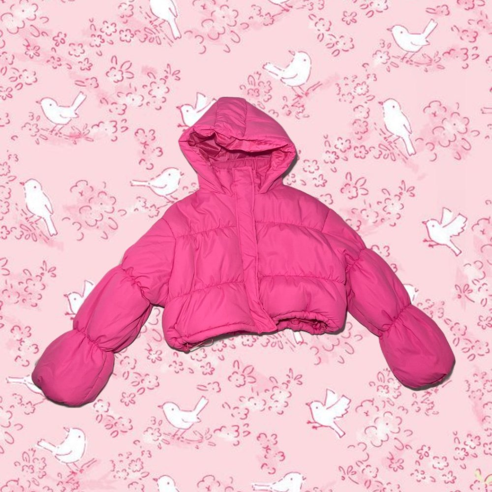Hot Pink Cropped Adjustable Hooded Puffer Fully Lined ANWND